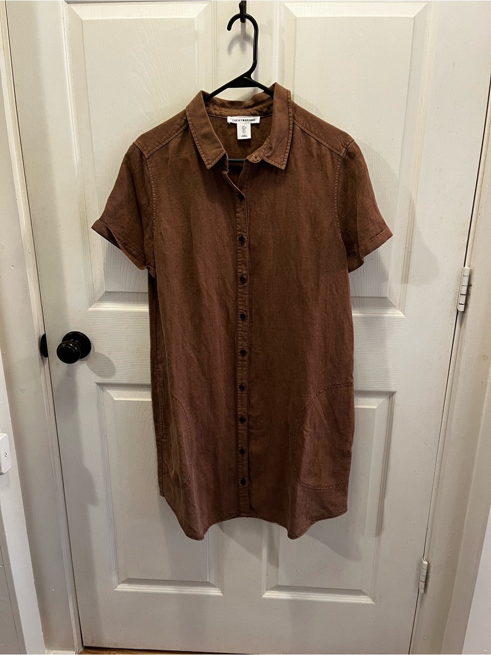Lucky Brand Brown Short-Sleeve Button-Down dress.